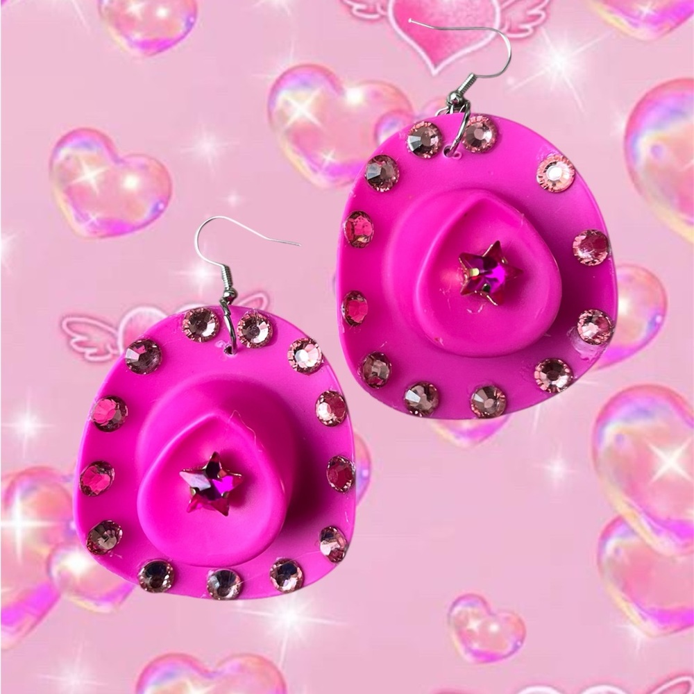 Pink Statement Earrings with Rhinestones